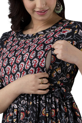 Madfury Women Printed Anarkali Kurta(Dark Blue)