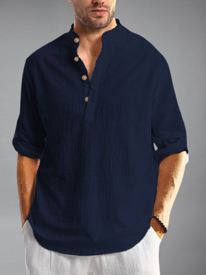 Navkanj Men Solid Straight Kurta(Dark Blue)