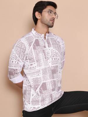 Jompers Men Printed Straight Kurta(Brown)