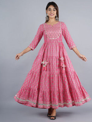 SUKTI Women Embroidered, Printed Anarkali Kurta(Pink)
