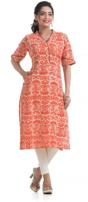 Crazy Needle Women Printed A-line Kurta(Orange)