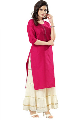 Dream & Dzire Women Embroidered Straight Kurta(Pink)