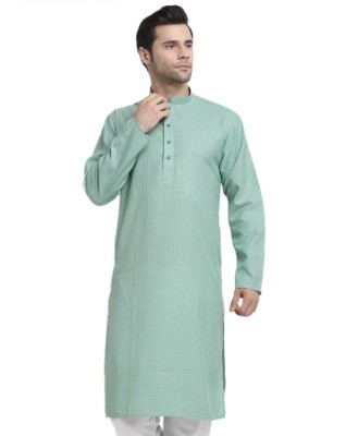 kraft india Men Checkered Straight Kurta(Light Green)