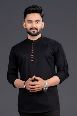 ELEPANTS Men Solid Straight Kurta(Black)