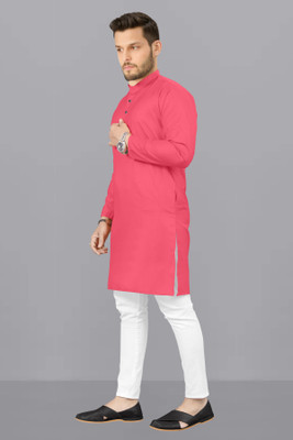 kanha creation Men Solid Straight Kurta(Pink)