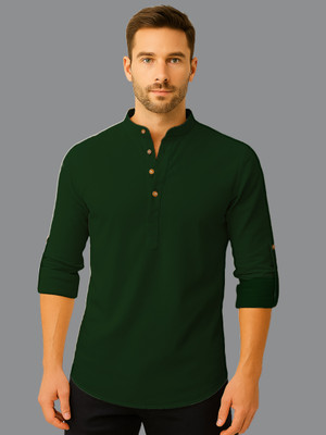 Univibe Men Solid Straight Kurta(Dark Green)