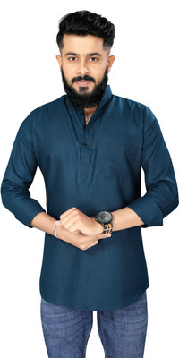 Sedum Sestri Men Solid Straight Kurta(Blue)