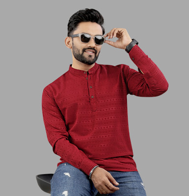 Nofilter Men Self Design Straight Kurta(Maroon)