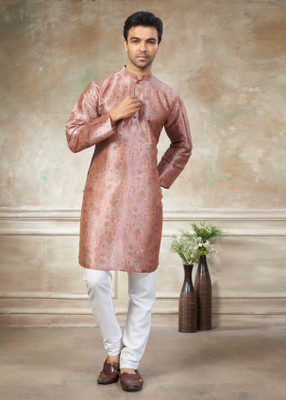 Outluk Men Floral Print Straight Kurta(Brown)