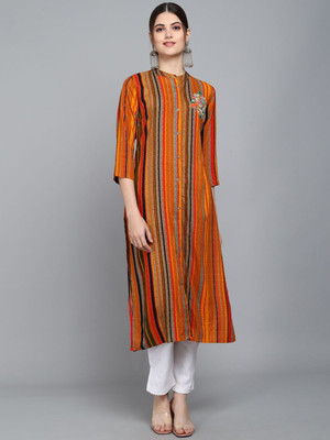 ANOUK Women Striped Straight Kurta(Red)
