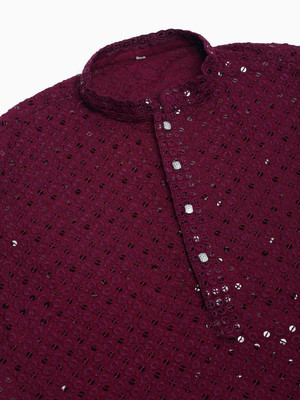 Triom Men Chikan Embroidery A-line Kurta(Purple)