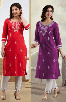 SISTO Women Embroidered A-line Kurta(Multicolor)