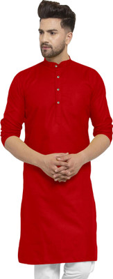 LYPLO Men Solid Straight Kurta(Red)