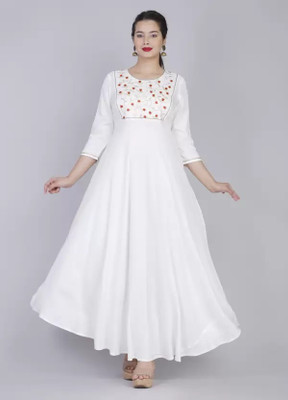 MEHAZ FASHION Women Embroidered A-line Kurta(White)