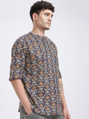 Anouk Rustic Men Printed Straight Kurta(Blue)