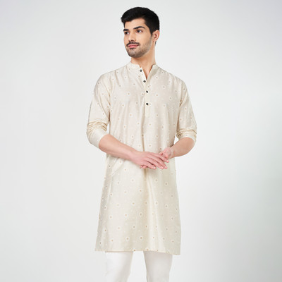 Indus Route by Pantaloons Men Solid Straight Kurta(White)
