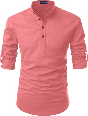 LYPLO Men Solid Straight Kurta(Pink)