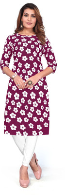 zindora Women Printed Straight Kurta(Purple)