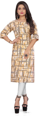 zindora Women Printed Straight Kurta(Orange)
