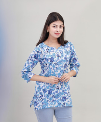 Adnika collection Women Self Design A-line Kurta(Blue)