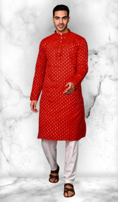 das saree Men Embroidered Straight Kurta(Red)