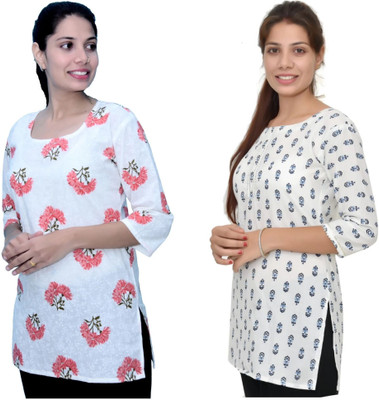 MUNDOTIYA MANUFACTURERS Women Printed Straight Kurta(White)
