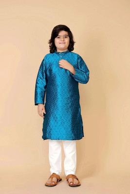 VALAKI Boys Self Design Straight Kurta(Blue)