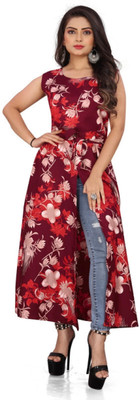 Hiral Creation Women Printed Anarkali Kurta(Red)