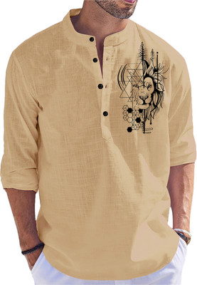 LIMRO Men Printed Straight Kurta(Gold)