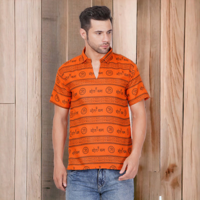 GLAUCUS Men Printed Straight Kurta(Orange)