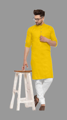 HouseOfCommon Men Striped A-line Kurta(Yellow)