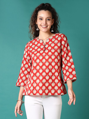 V-MART Women Printed A-line Kurta(Red)