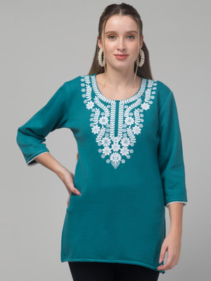 ASAD GARMENTS Women Chikan Embroidery Straight Kurta(Green)