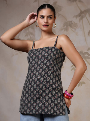 Nayo Women Printed Straight Kurta(Black)