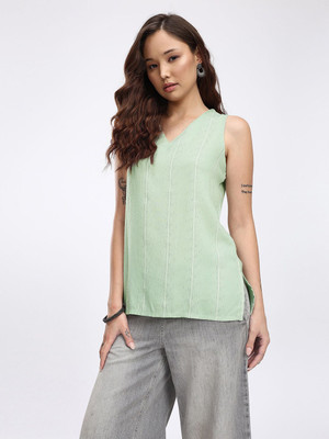 Anouk Rustic Women Self Design Straight Kurta(Green)
