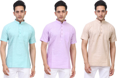 Kavita Fasion Men Solid Straight Kurta(Purple, Beige, Light Green)