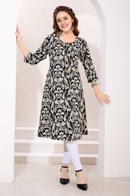 Keshubaba Women Printed Straight Kurta(Black)