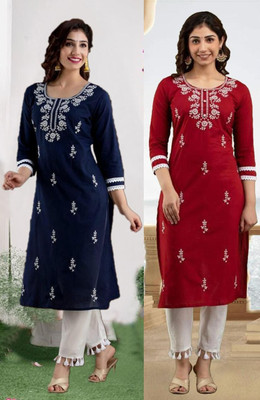 vikshi Women Embroidered Straight Kurta(Multicolor)