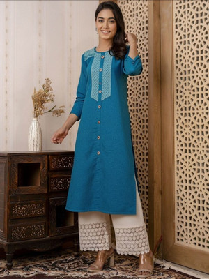 PERFECT PRODUCTIONS Women Printed, Self Design A-line Kurta(Light Blue)