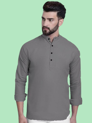 Super Westan Men Solid Straight Kurta(Grey)