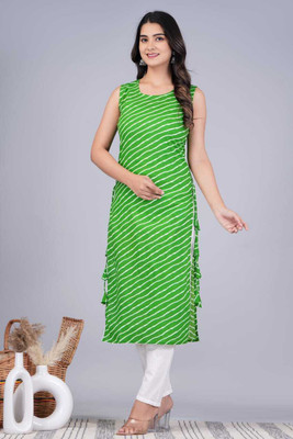 MOKSHITA Women Leheriya A-line Kurta(Light Green, White)