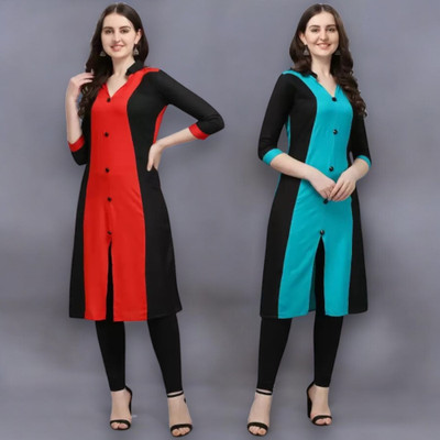 HouseOfCommon Women Colorblock A-line Kurta(Multicolor)