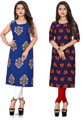 Hiral Creation Women Printed Straight Kurta(Blue)