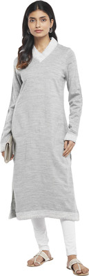 Rangmanch by Pantaloons Women Solid Straight Kurta(Grey)