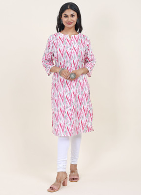 Neutone Women Printed Straight Kurta(Pink)