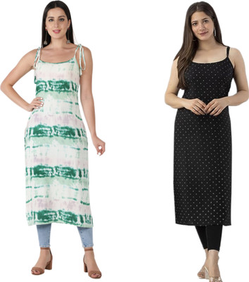 KAUTAQI Women Printed Straight Kurta(Multicolor)