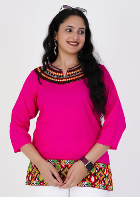 Ananya Fashion Women Embroidered Straight Kurta(Pink)