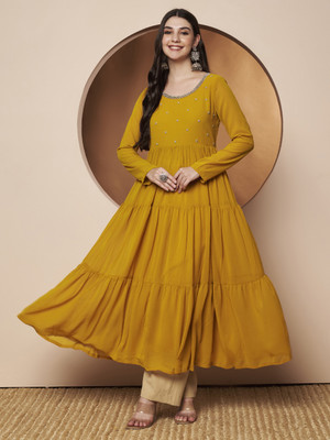 Poshak Hub Women Solid Anarkali Kurta(Yellow)