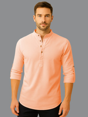 Vida Loca Men Solid Straight Kurta(Orange)