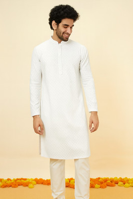 StyleVault Men Embroidered A-line Kurta(White)